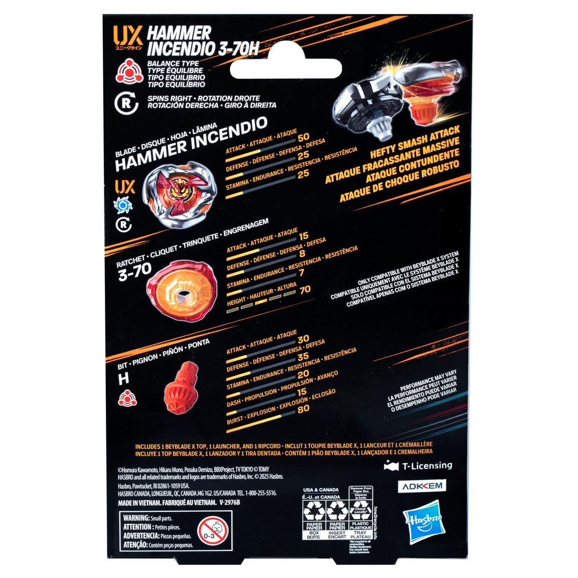 Hasbro Beyblade X Hammer Incendio 3-70H (UX Series) Starter Kit