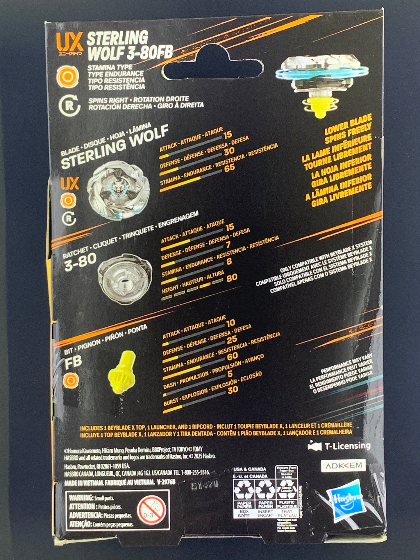 Hasbro Beyblade X Sterling Wolf 3-80 FB (UX Series) Starter Pack