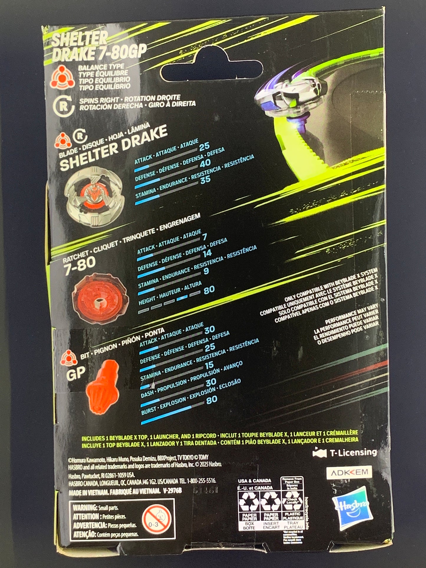 Hasbro Beyblade X Shelter Drake 7-80 GP (UX Series) Starter Pack
