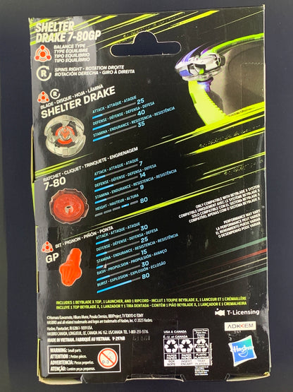 Hasbro Beyblade X Shelter Drake 7-80 GP (UX Series) Starter Pack